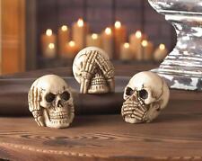 Off White Polyresin No Evil Realistic Skull Spooky Seasonal Halloween Party Deco picture