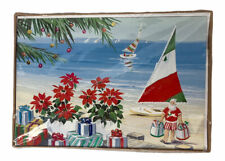 Coastal Nautical Brighten the Season Christmas Cards Box of 18 Santa Sailboat picture