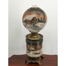 Antique Victorian Gone With The Wind Lamp Log Cabin Winter Snowy Scenery picture