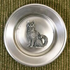 Vintage 1983 Deerfield Village Ltd. Mini Pewter Coaster Plate with a Cat picture