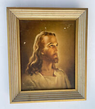 Vtg Warner Sallman Head Of Jesus Lithograph Wooden Frame 12x10 Copyright 1941 picture