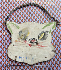 vtg handmade WOOD CAT SIGN kitten folk art outsider painting Halloween antique picture