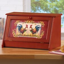 Wooden Country Rooster Bread Storage Bin Box Farmhouse Kitchen Pantry Home Decor picture