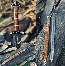 Hand Forged Damascus Steel Viking Sword  Battle Ready Medieval Sword +Scabbard picture