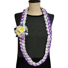 White & Purple  Satin  Braided Ribbon Graduation Lei with Flowers 2024 picture