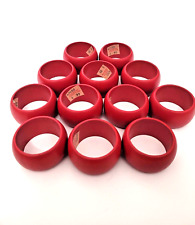 NOS Vintage Set of 12 Elegant Wooden Napkin Rings Red Finish Dining Table Decor picture