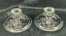 Pair of Vintage Clear Glass Candlestick Holders Embossed Flowers picture