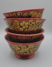 Vintage Russian Khokhloma Hand Painted Lacquer Wooden Bowls Set Of 4 (USSR) 4