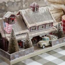 Red American Farm Farmhouse with Pickup Truck Christmas Village House picture