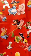 Vtg. 1950's Gift Wrapping Paper Sheets Children Playing Dress Up Puppy 18 x 25 picture