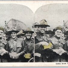 c1910s WWI Happy Smiling Soldiers Gift Home Stereoview US Army Mail Military V34 picture