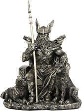 Norse Viking Mythology Odin the Alfather Sitting on a Throne with Two Wolf Dogs  picture
