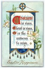 1911 Easter Happiness Christ Is Risen Lily Flowers Embossed Tuck's Postcard picture