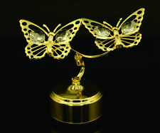 SWAROVSKI CRYSTAL STUDDED DOUBLE BUTTERFLY MECHANICAL MUSIC BOX 24K GOLD PLATED picture