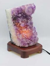 Amethyst Geode Druse Lamp 5''-7'' Purple Crystal Druzy With Wooden Base picture