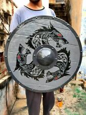 Medieval Wood & Steel Larp Warrior Viking Round shield Armor Templar Shield picture