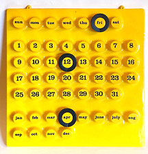 Vtg Euroway Turin Perpetual Calendar MCM Retro Yellow Plastic w/Black Date Rings picture