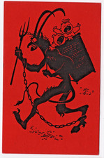 Krampus Devil Crying Children Pitchfork Folklore Christmas Vintage Postcard picture