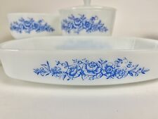 38 Pc Lot  Federal Milk Glass Blue Flowers Regency Ovenware New Old Stock picture