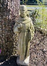 Vintage Concrete Garden Statue Saint Francis The Patron Of Animals Prayer 24” picture