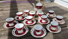 23pc Vtg EMPRESS By Haruta JAPAN Lusterware Tea Set MAROON Iridescent Pearl GOLD picture