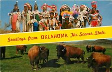 Greetings from Oklahoma Sooner State Indians Ceremonial Dress Buffalo Postcard picture