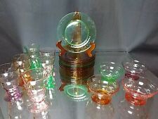 18 pc CENTRAL GLASS CO. Plates Cups & Glasses DEPRESSION Diamond Quilted Uranium picture