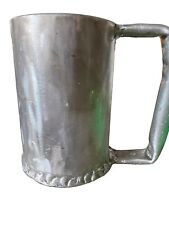 Vintage Handmade Hammered Pewter Cup Stein Tankard Brutalist Mcm Silver Artisan picture