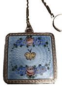Vintage I.M. Co. Guilloché Enameled Mirror Compact W/ Ring Long Bar Chain picture