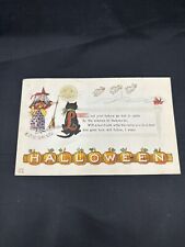 Vintage Antique Halloween Postcard Witch and Black Cat  picture