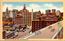 Vintage 1940's Viaduct Elevated City Skyline View Baltimore Maryland MD Postcard picture