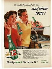1956 7 UP Soda teen boyfriend girlfriend at jukebox enjoying a 7UP Print Ad picture