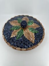 Vtg Majolica Blueberry Pie Keeper With Lid Party Serving Dish MCM Portugal picture