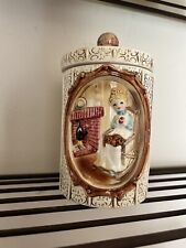 1978 Sears Roebuck & Co Relief Art of Pioneer Woman Dog Fireplace Canister 6.25” picture