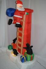 6ft Christmas Inflatable Santa Climbing Chimney Penguins w LED Lights Ships Fast picture
