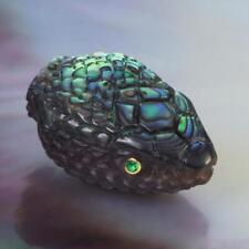 Snake Head Bead Carving Paua Abalone Black Pinna Shell & Emerald Gem Eyes 4.05g picture