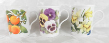 3 Crown Trent Coffee Mugs Tea Cups Pansies Daffodils Fruit Bone China England picture