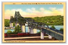 Huntington WV Ohio River Bridge Railroad Railway Train 1940s Vtg Linen Postcard picture