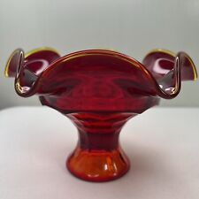 Vintage Mid Century Red Viking Glass Amberina Georgian Bowl Compote Vase picture