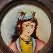 Vintage 1943 origina Oil Painting Persian woman Qajar era on Real leather signed picture