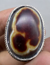 Central Asia Old Eye Agate Bead Silver Ring,size 8 picture