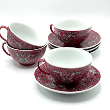 Vintage Jingdezhen Red Famille Chinese Mun Shou Set of 4 Cups and Saucers RARE picture