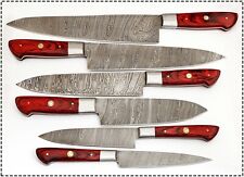 CUSTOM HAND MADE DAMASCUS BLADE 6 PCS KITCHEN KNIFE CHEF KNIFE SET 1071 - RED picture