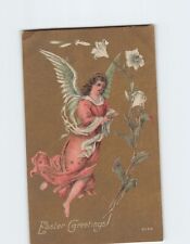 Postcard Easter Greetings with Flowers Angel Art Print picture