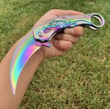 9” Rainbow CSGO Dragon Karambit Spring Assisted Open Blade Folding Pocket Knife picture
