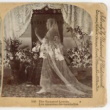 Couple Scared by Ghost Woman Stereoview c1893 Spirit Photography Flowers A2524 picture