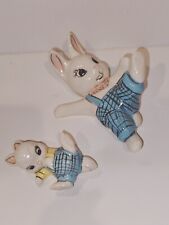 Playful Bunnies Set of 2 Anthropomorphic Ceramic Vintage Figurines picture