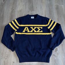 Alpha Chi Sigma Fraternity Vintage Sweater Size Medium Hillflint Blue Gold Rare picture