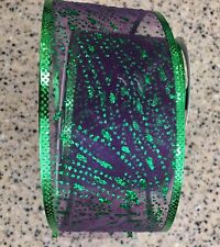 25 Yards  Festive Gold Green Purple Fireworks Gift Basket Wired Ribbon Party New picture