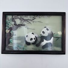 Vintage Su Double Sided Silk Embroidered Pandas Artwork Framed In Rosewood picture